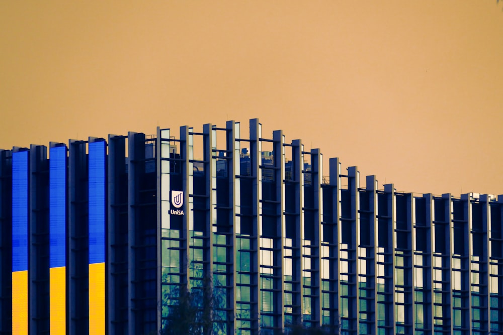 a row of blue lockers