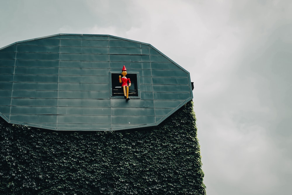 a person standing on a roof