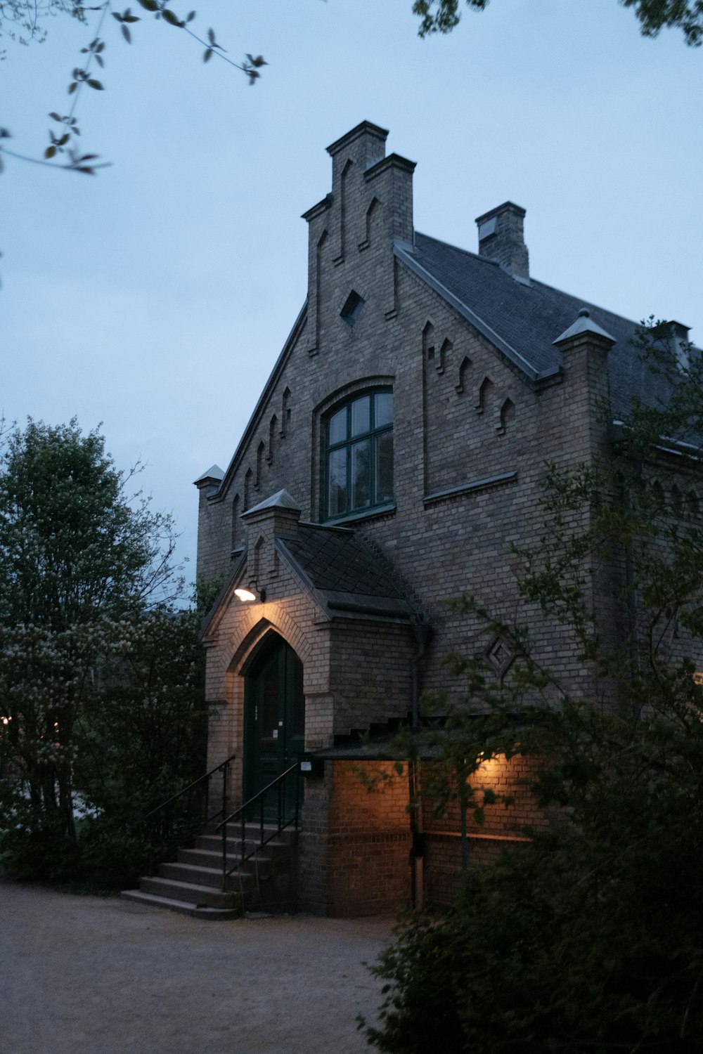 a brick building with a staircase