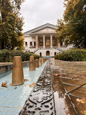 Elegant mansion featuring classic columns, a grand entrance and beautifully landscaped grounds