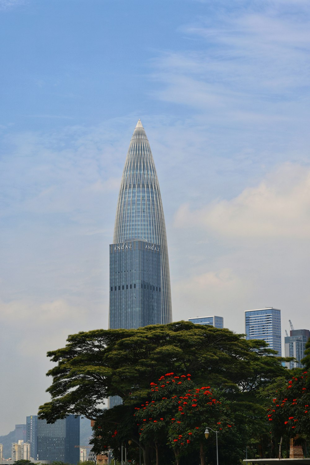 a tall glass building