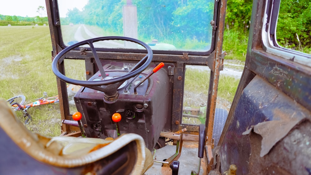 a steering wheel and dashboard of a car