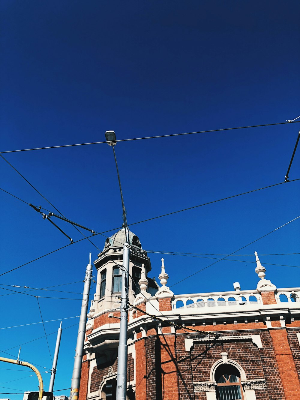 a building with power lines above it