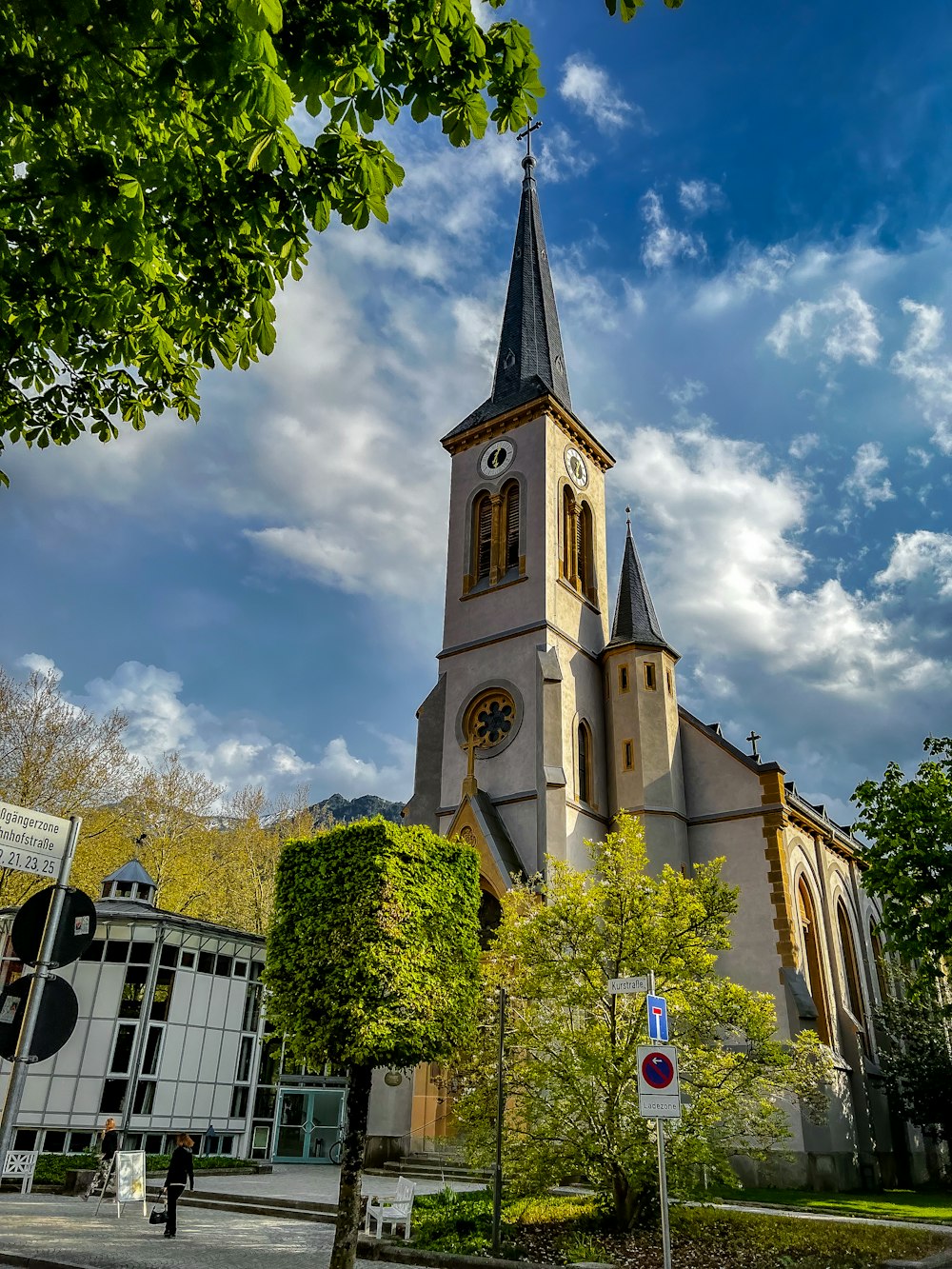 a church with a clock tower