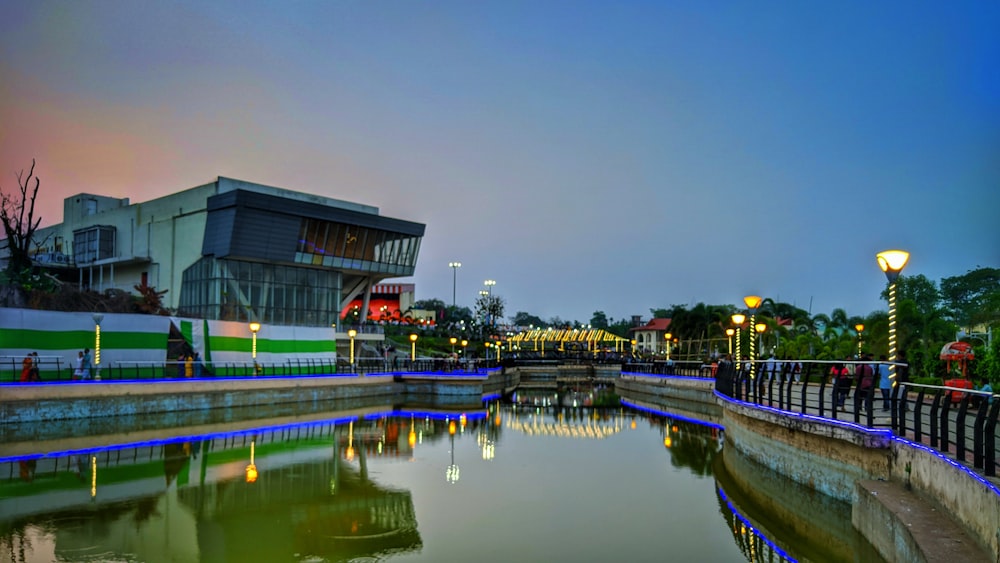 a body of water with buildings along it