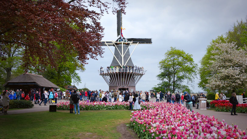 a crowd of people in front of a tall tower
