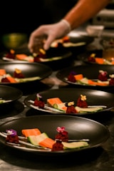 a person preparing food on a table