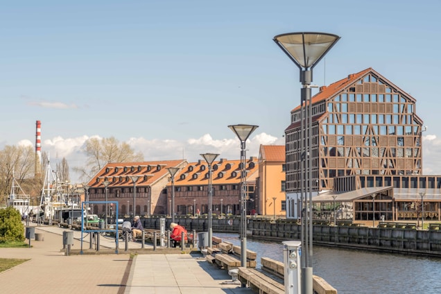 a building with a large glass front