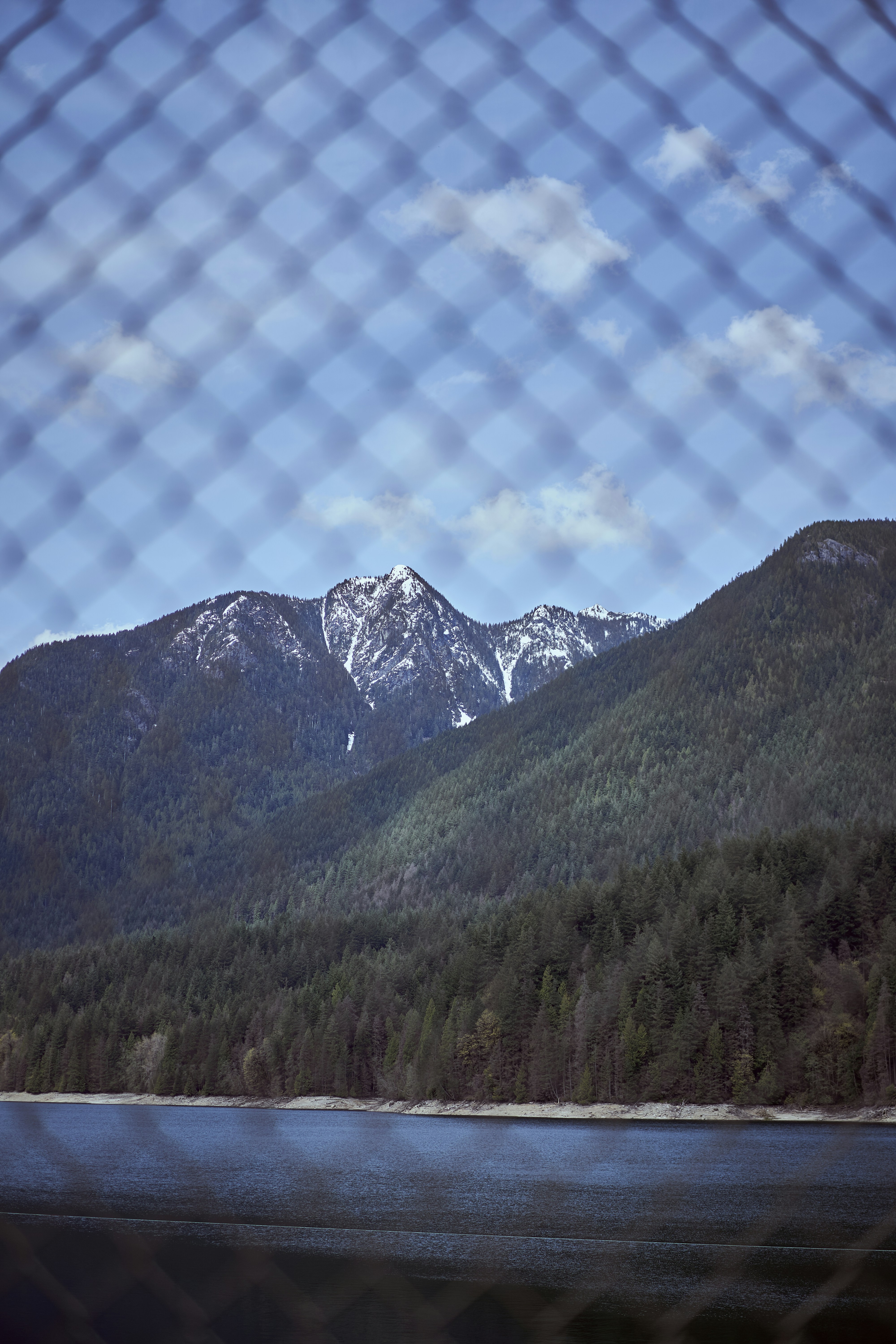 a mountain with a lake below
