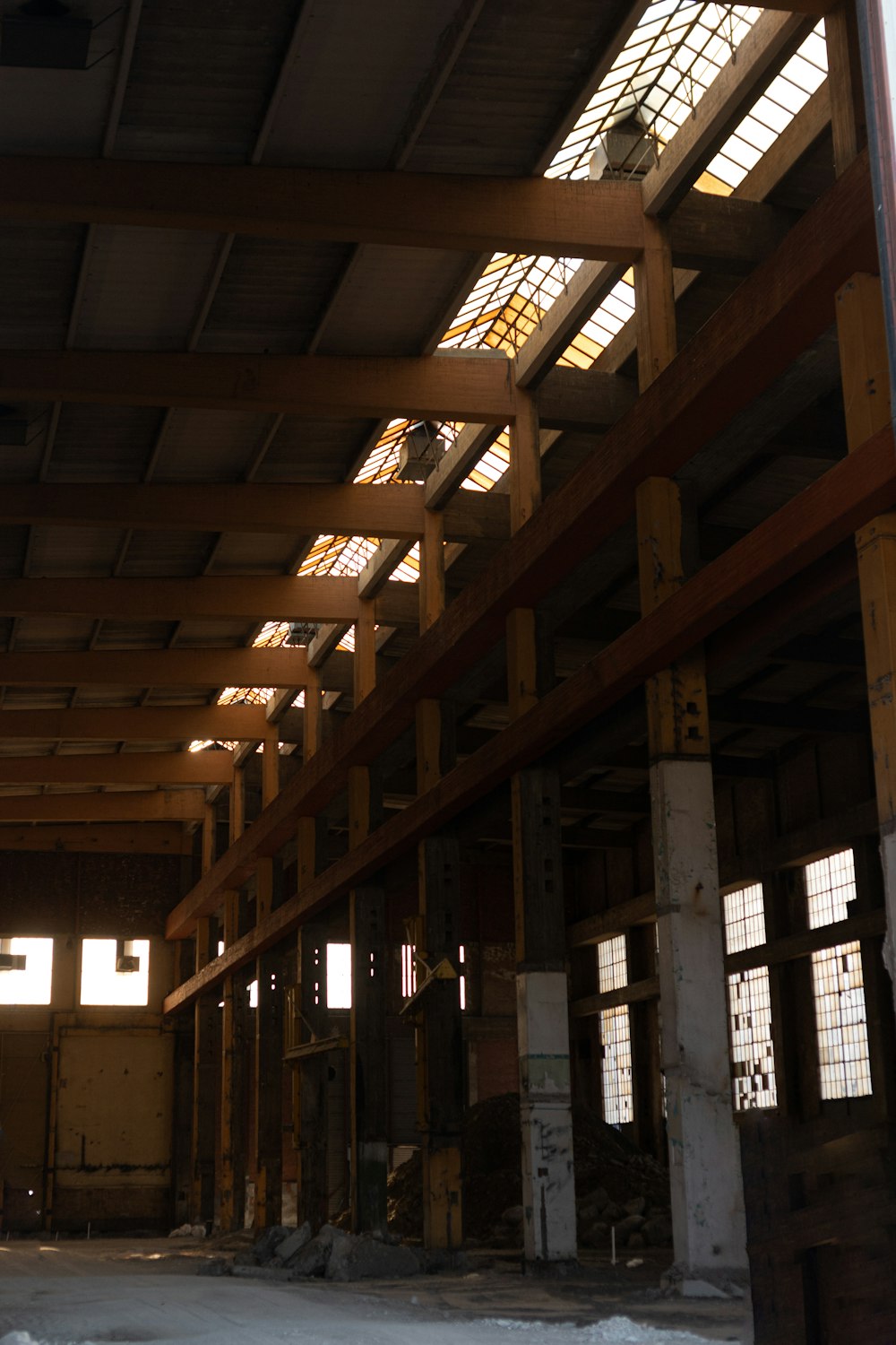 a large wooden structure with beams