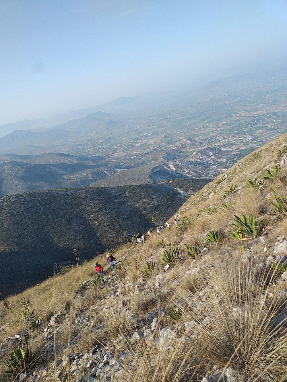 a group of people hiking up a mountain