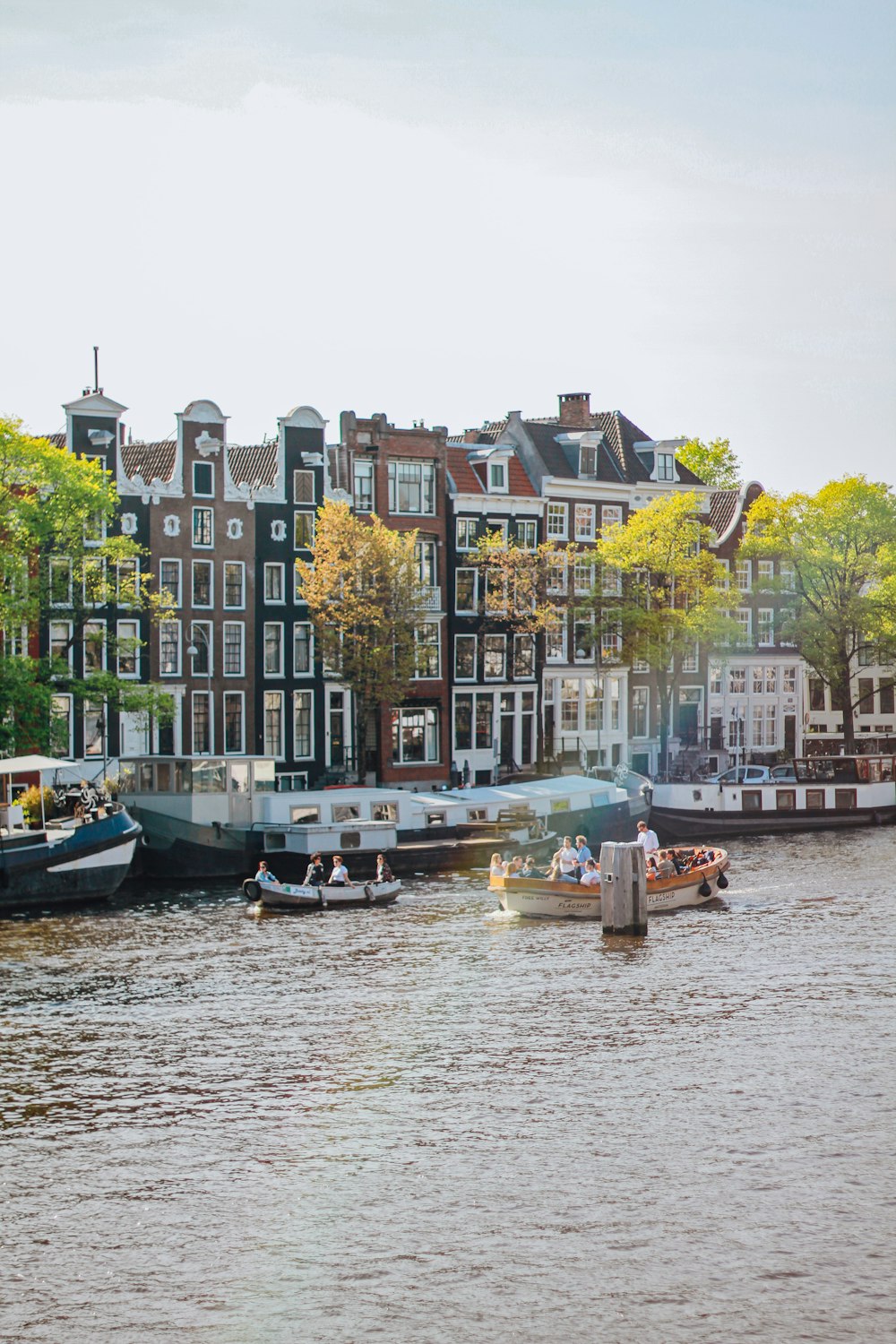 a group of boats in a river