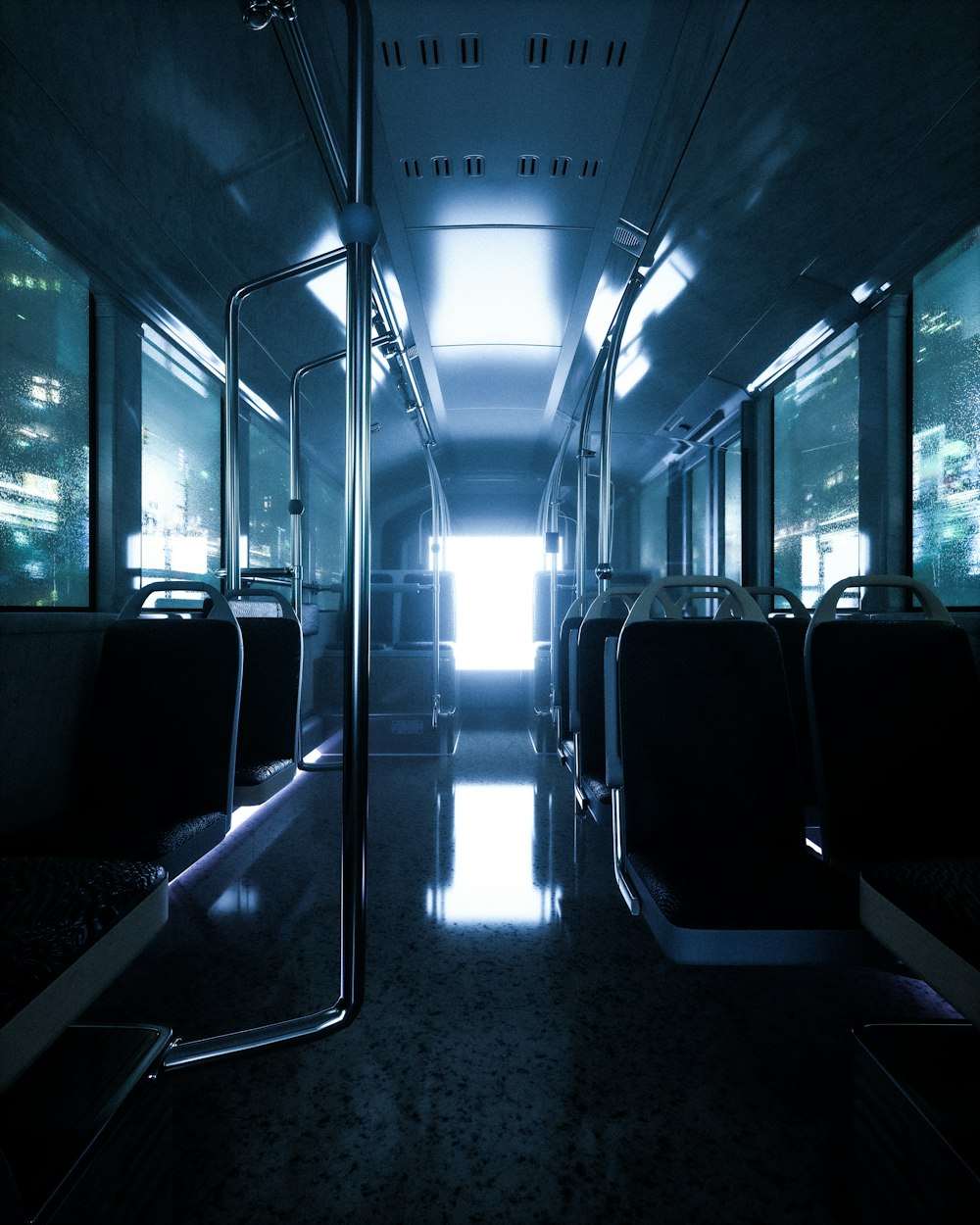 the inside of a bus