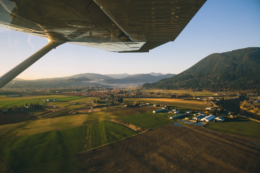 a view of a town from a plane window