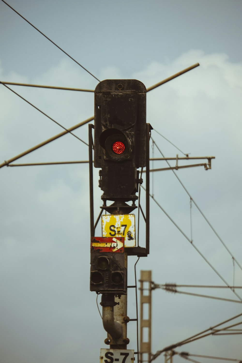 a traffic light with a red light