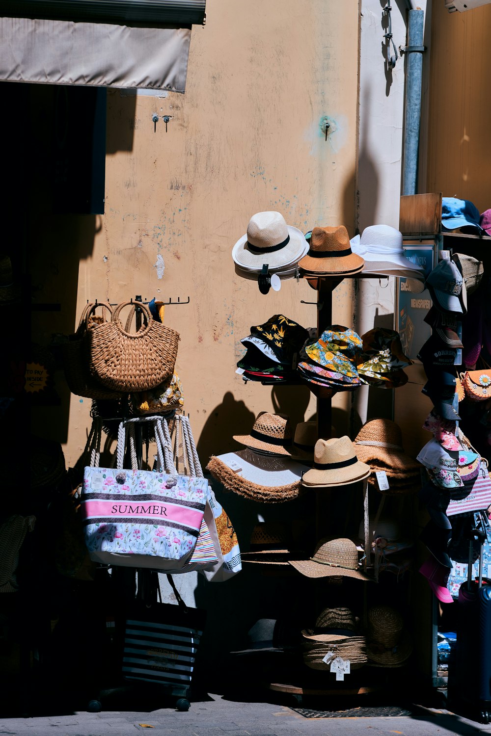 a group of hats on display