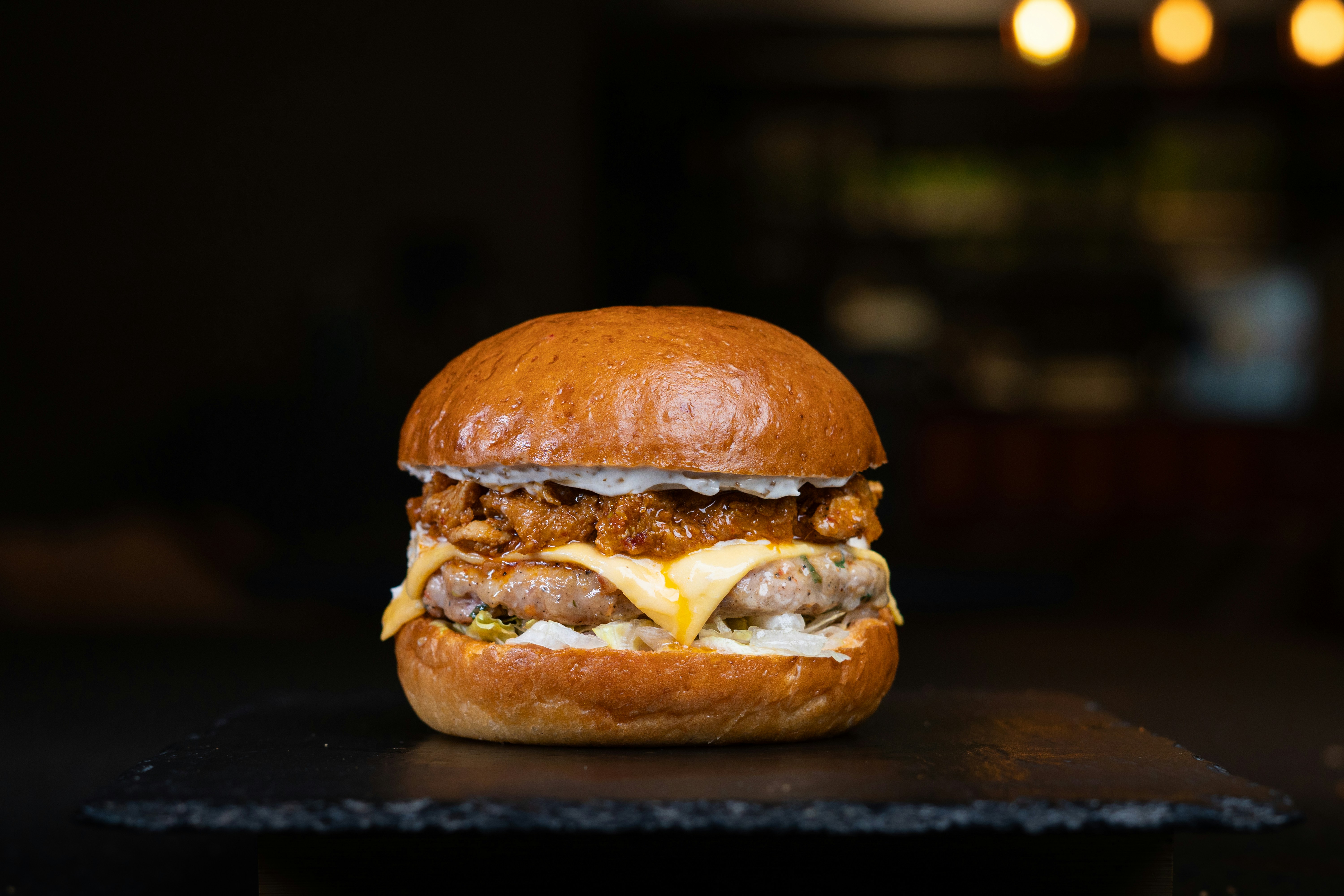 a hamburger on a table