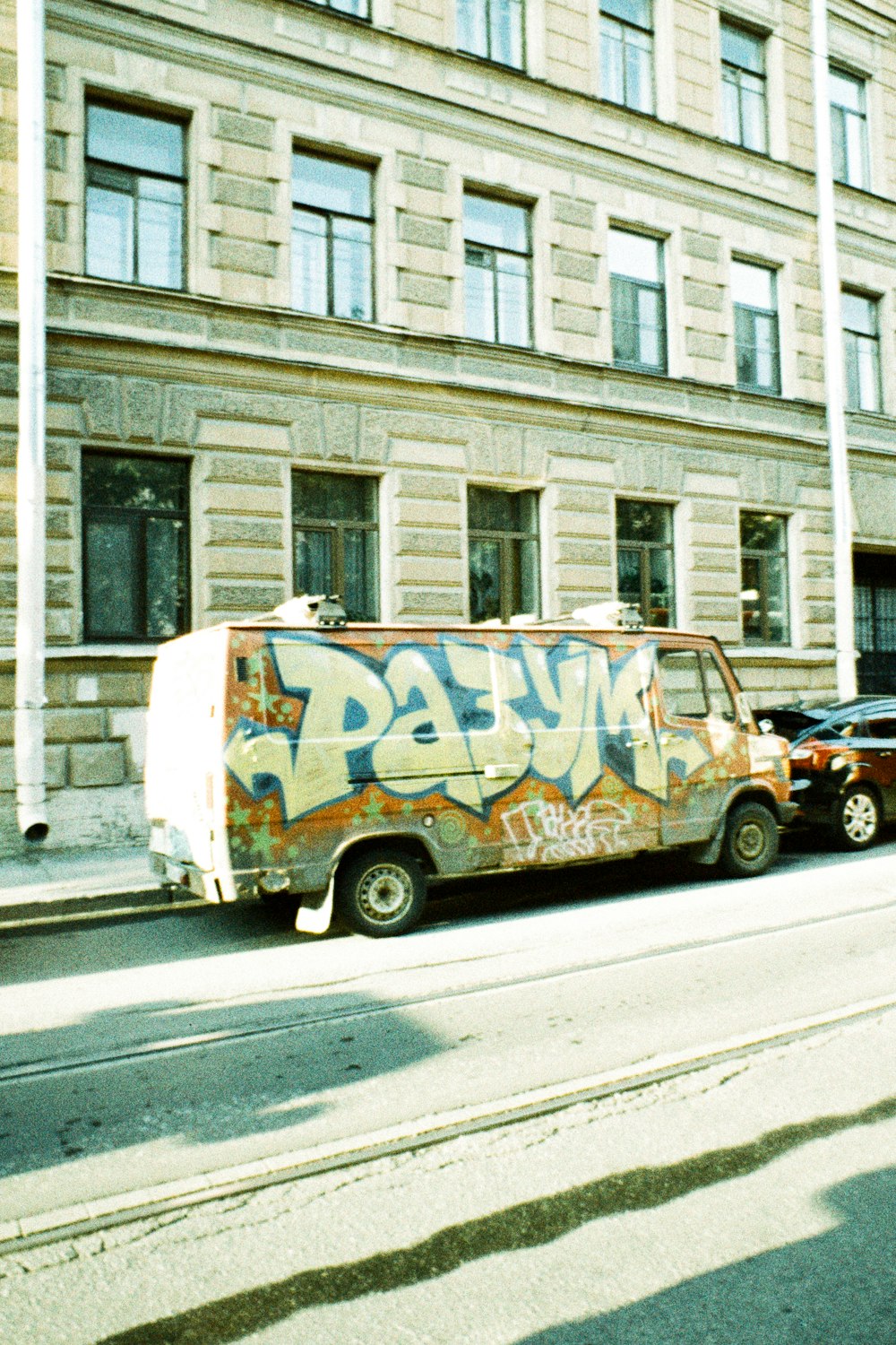 a truck with graffiti on it