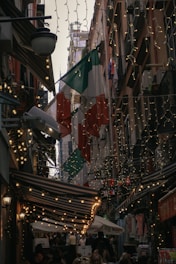 a street with many shops and people