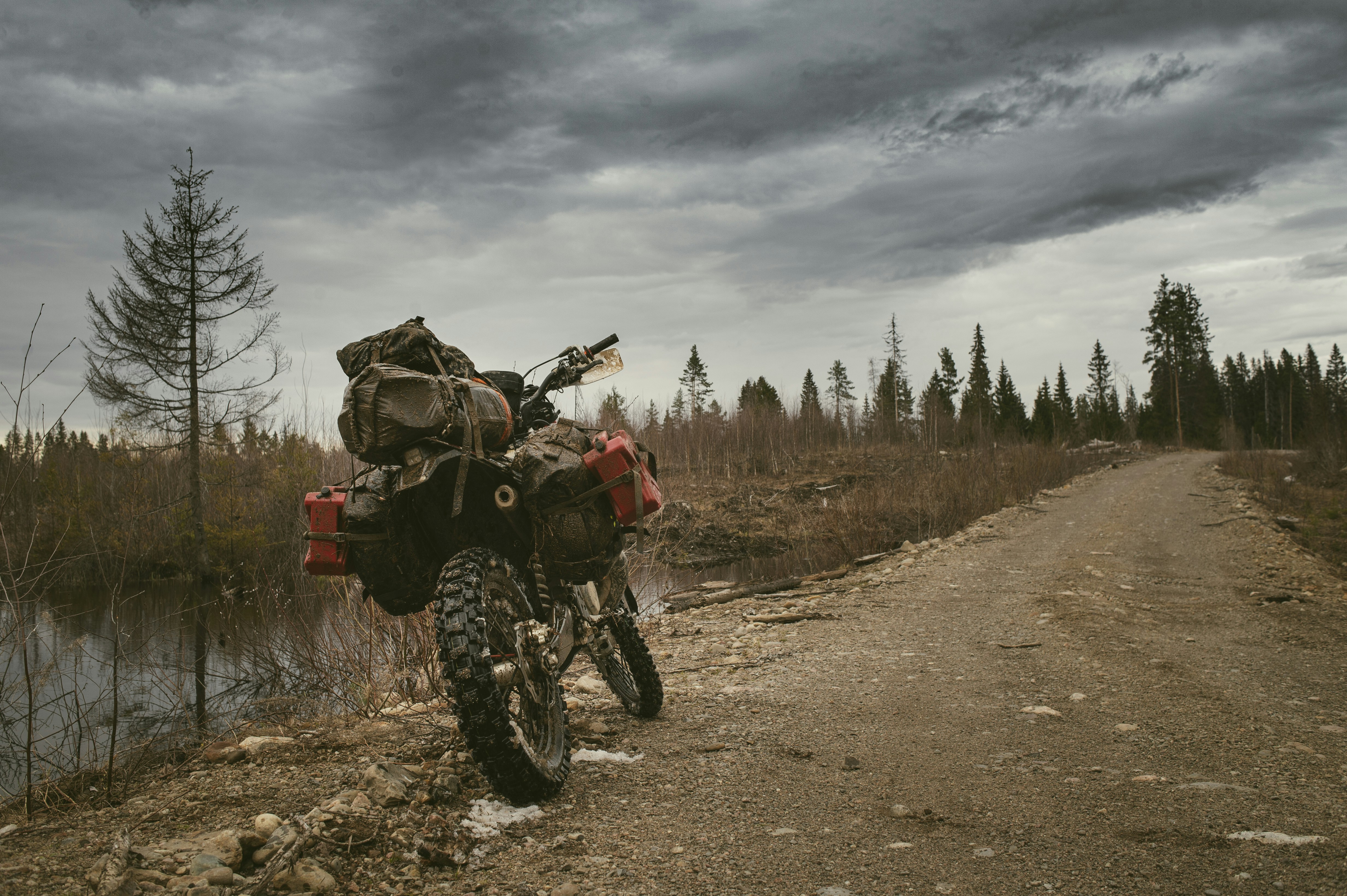 Journey on a motorcycle in spring Karelia.