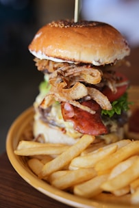 Oklahoma Fried Onions burger showing crispy fried onions and double smashed patties.