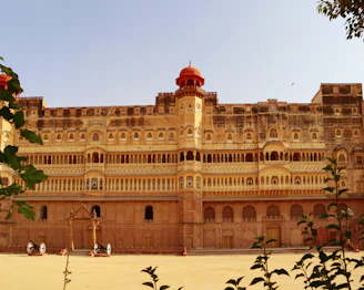 a large building with a red roof