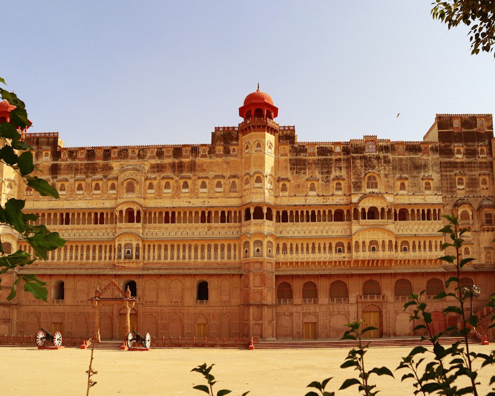 a large building with a red roof