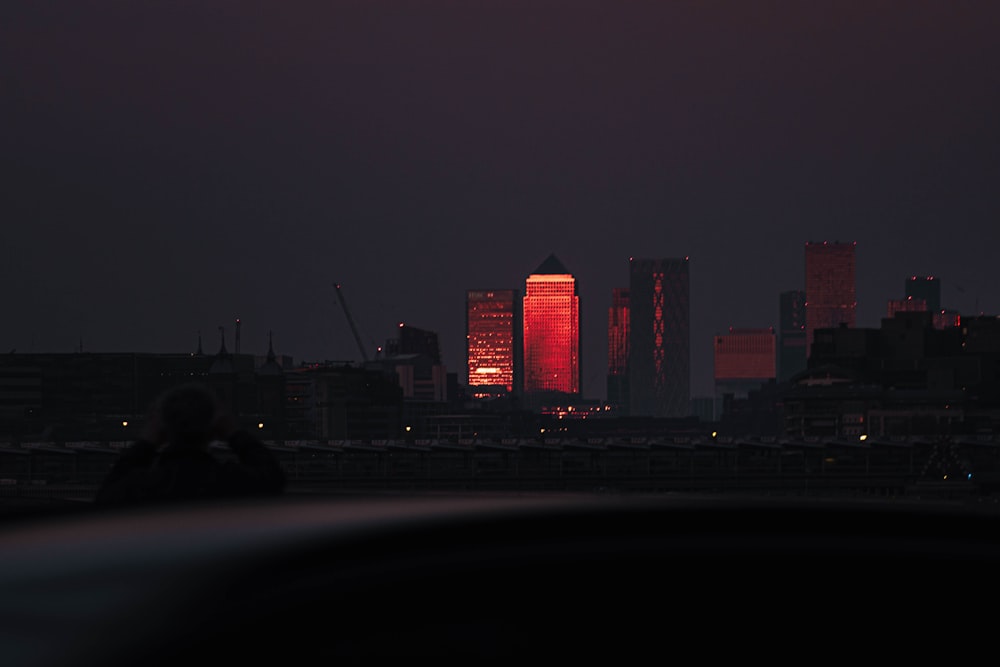 a city skyline at night