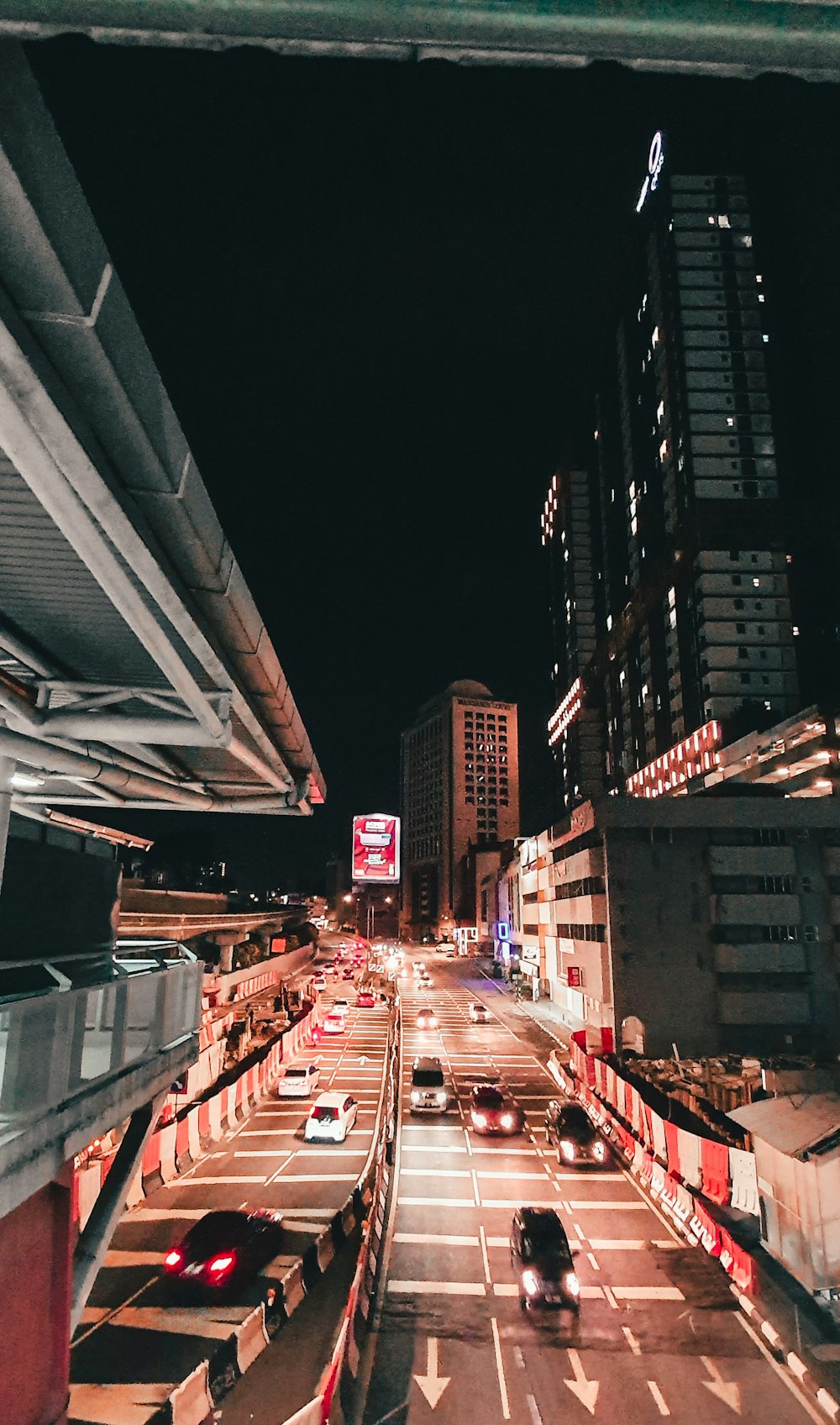 a busy street at night