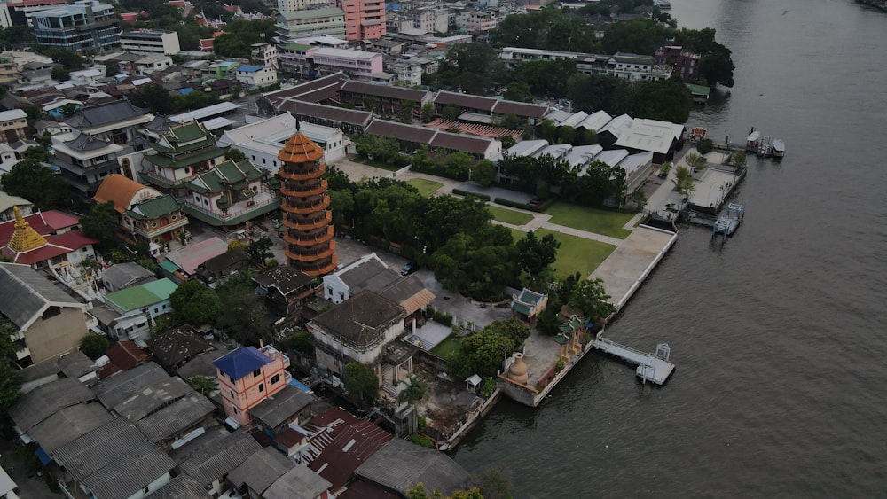 a city next to a body of water