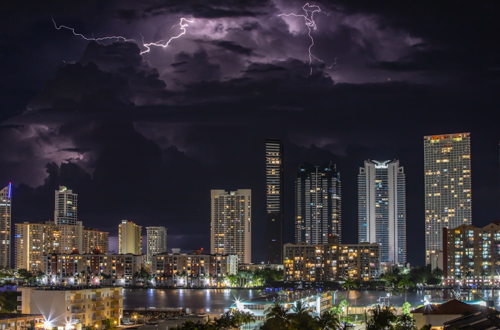 lightning striking a city