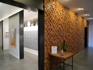 A stylish mailroom table showcasing modern design.