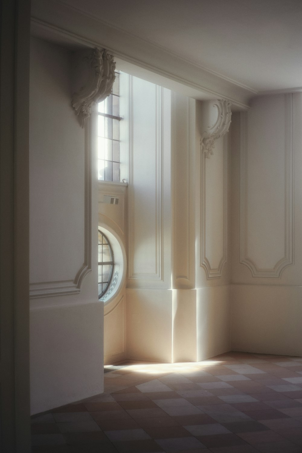 a hallway with a window