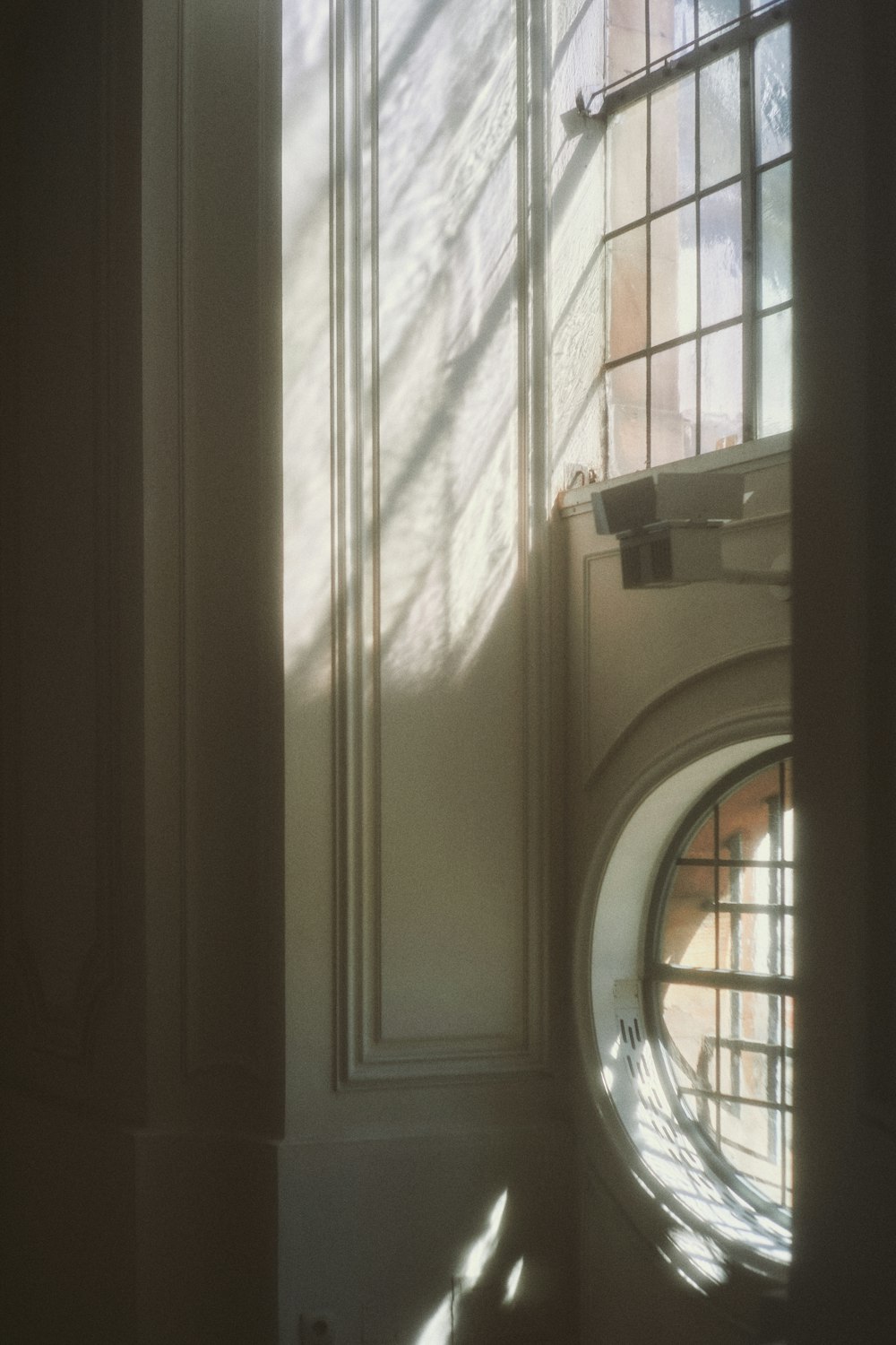 a clock on a window