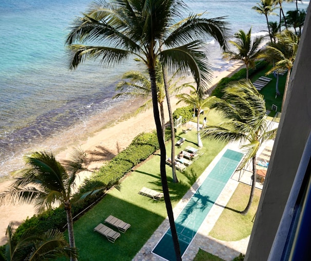 a pool next to a beach