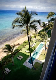 a pool next to a beach