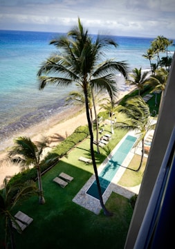 a pool next to a beach