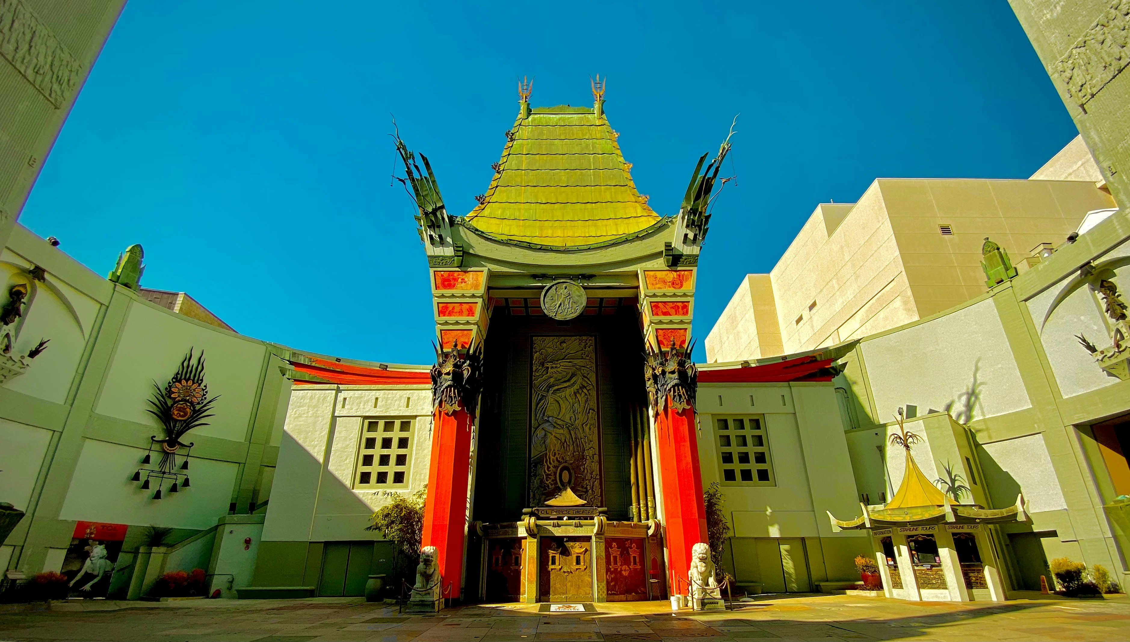 The pagoda-style facade of the TCL Chinese Theatre, formerly Grauman's Chinese Theatre, on Hollywood Boulevard