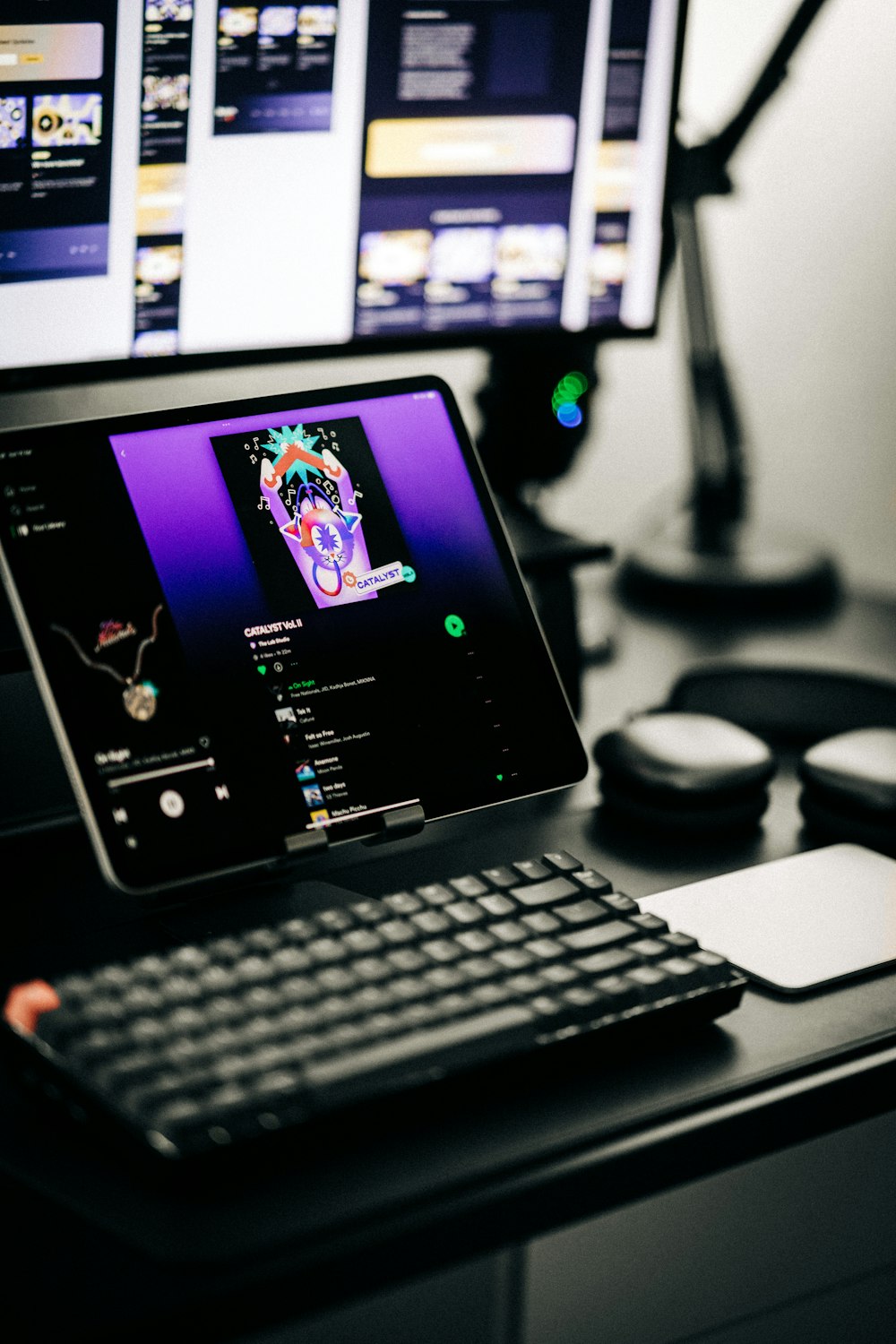 a computer monitor and keyboard