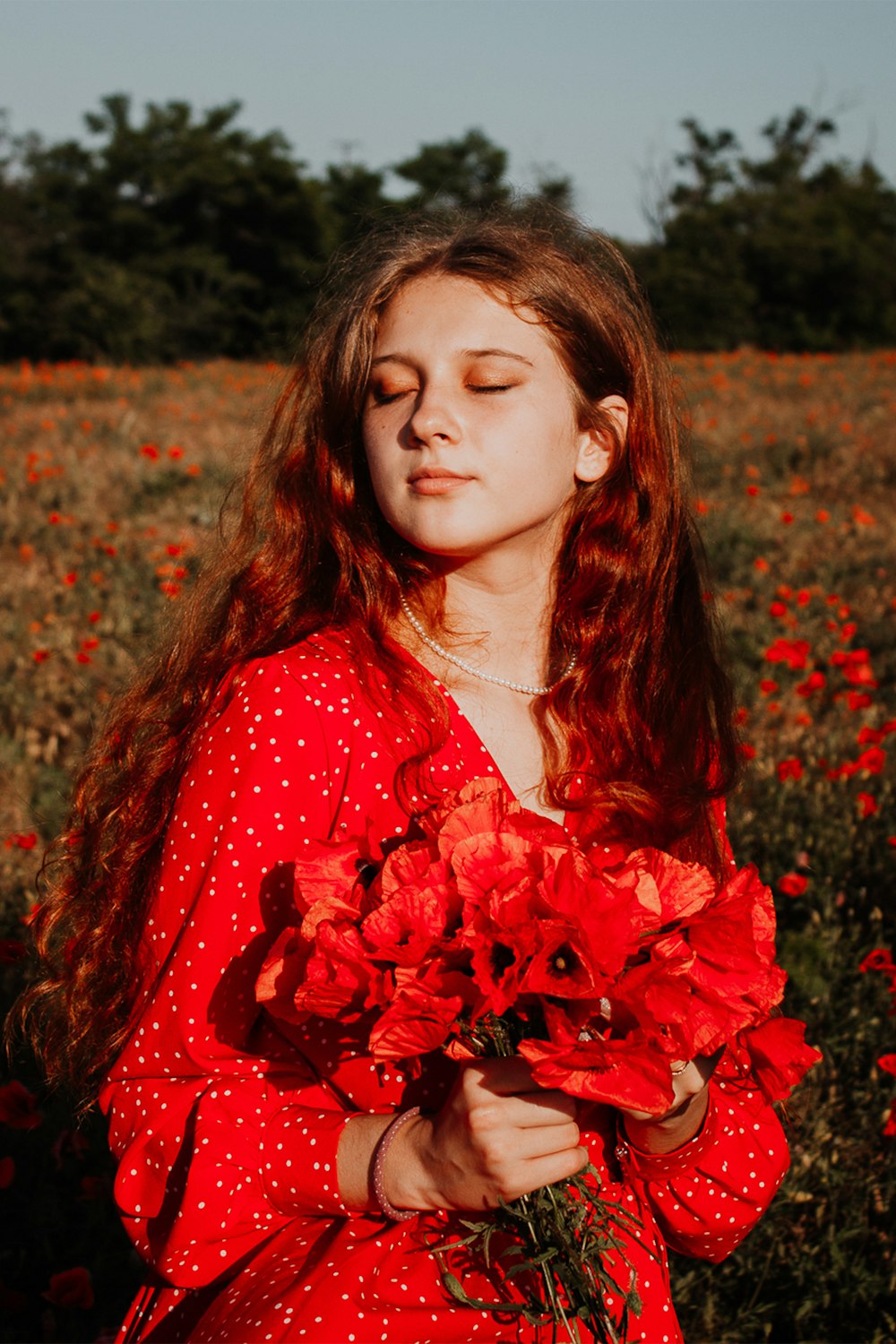 a woman in a red dress