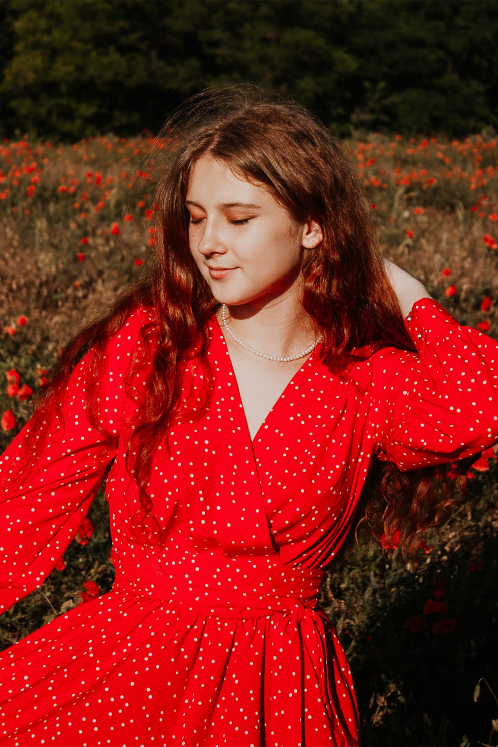 a person in a red dress