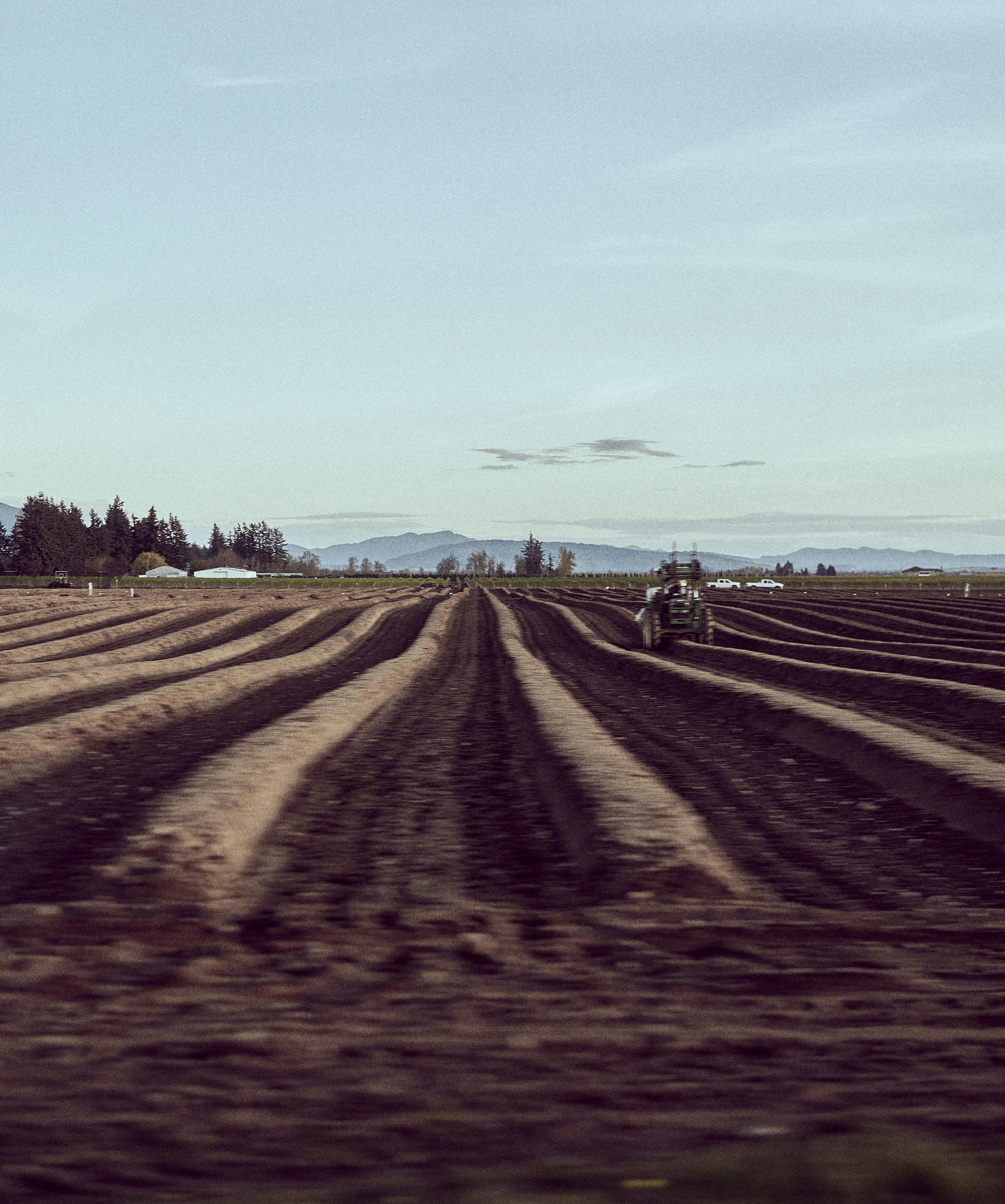 a dirt road with a tractor on it