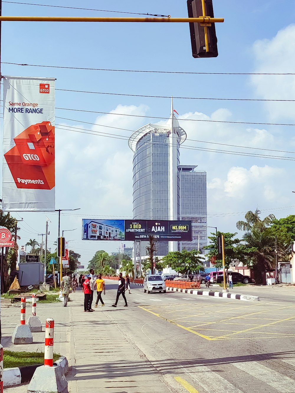 a street corner with a traffic light