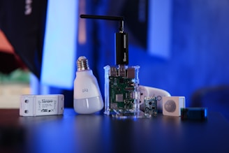 a group of bottles and a camera