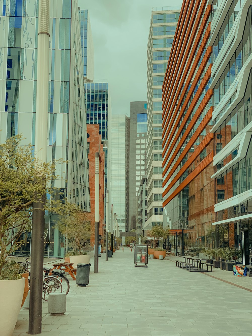 a city street with tall buildings