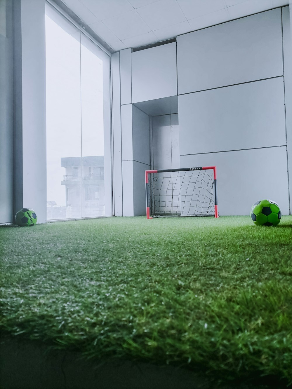 a football goal in a grassy area