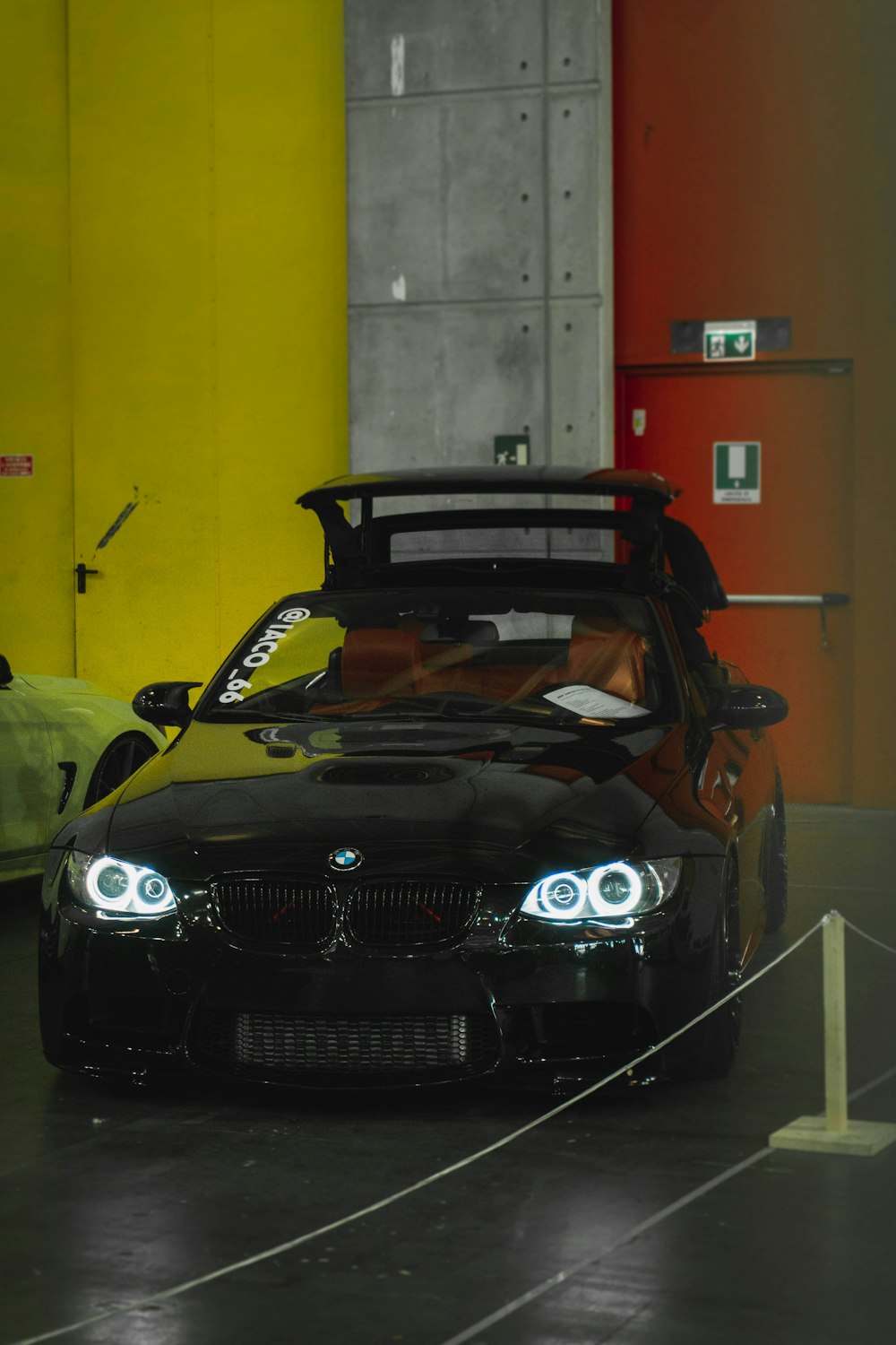 a black car in a garage