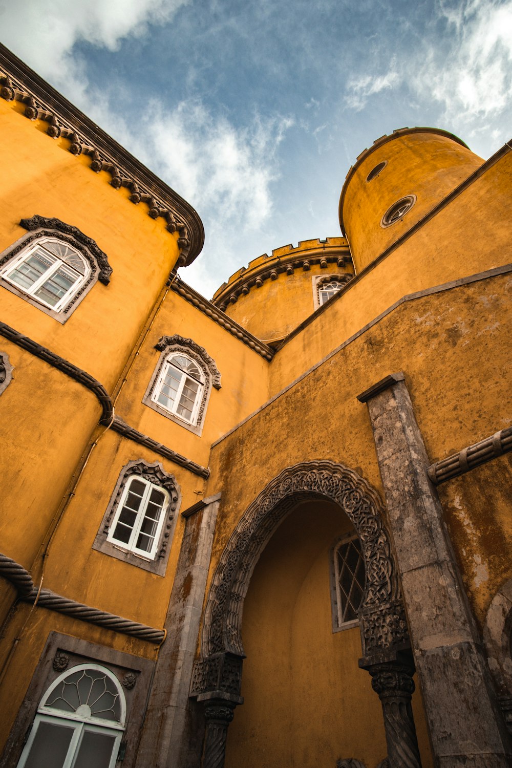 a building with a large arched doorway