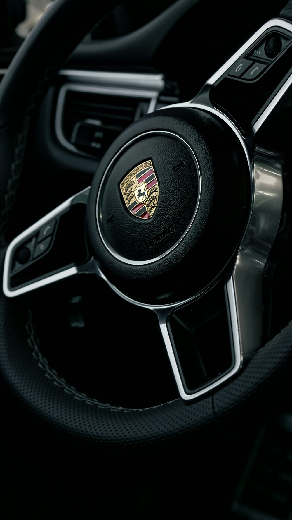 close up of a steering wheel