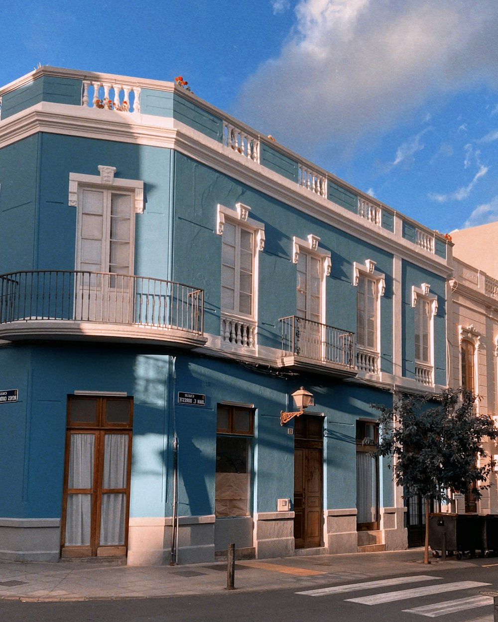 a building with a blue exterior